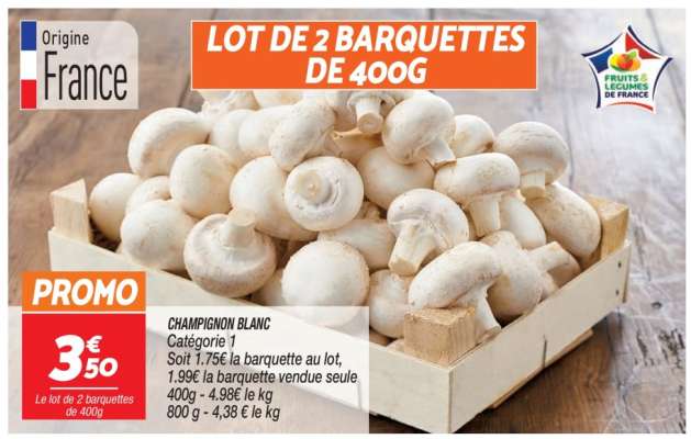 Lot de 2 barquettes de champignons blancs
