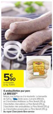 4 andouillettes pur porc LA BRESSE