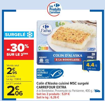 Colin d’Alaska cuisiné MSC surgelé CARREFOUR EXTRA