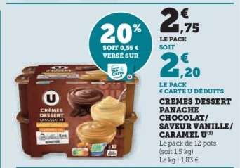 CREMES DESSERT PANACHE CHOCOLAT/SAVEUR VANILLE/CARAMEL U