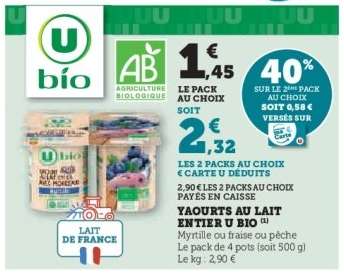 Yaourts au lait entier U Bio