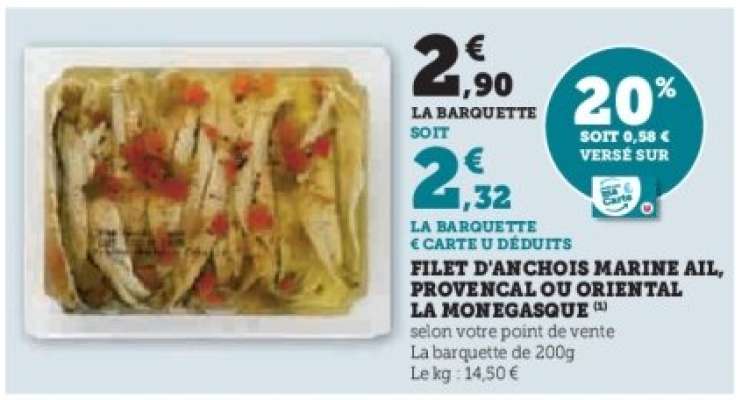 Filet d'anchois marine ail, provencal ou oriental la monegasque