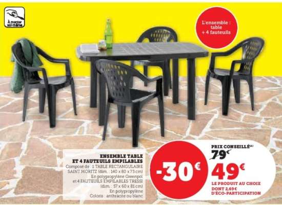 Ensemble Table et 4 Fauteuils Empilables