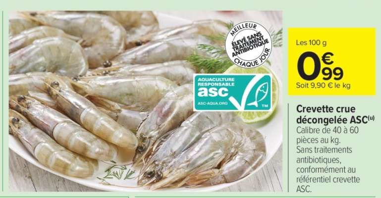 Crevette crue décongelée ASC
