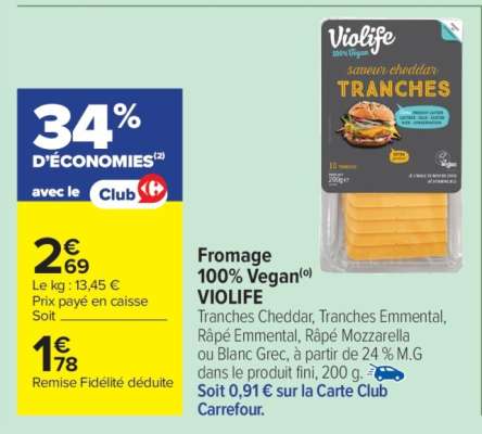 Violife saveur cheddar Tranches