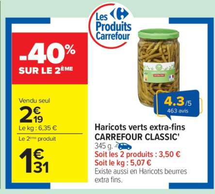Haricots verts extra-fins CARREFOUR CLASSIC'