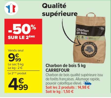 Charbon de bois 5 kg CARREFOUR