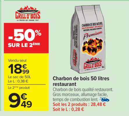 Charbon de bois 50 litres restaurant