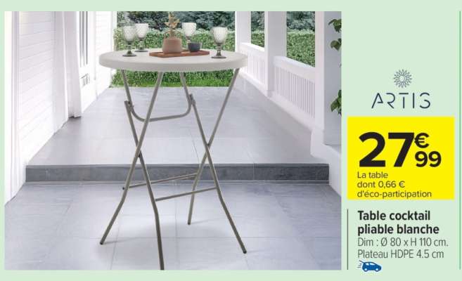 Table cocktail pliable blanche