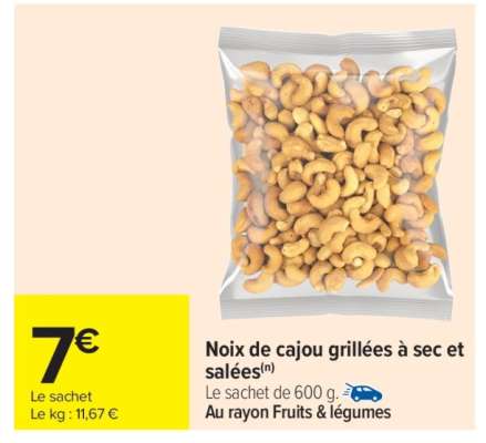 Noix de cajou grillées à sec et salées