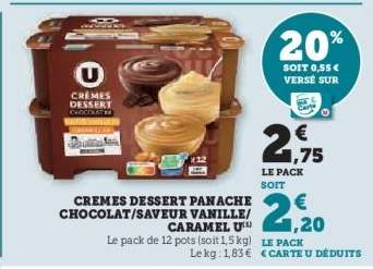 CREMES DESSERT PANACHE CHOCOLAT/SAVEUR VANILLE/CARAMEL U