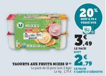 Yaourts aux fruits Mixes U