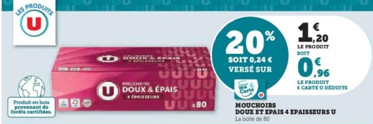 Mouchoirs Doux et Épais 4 Épaisseurs U