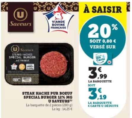 STEAK HACHE PUR BOEUF SPECIAL BURGER 12% MG U SAVEURS