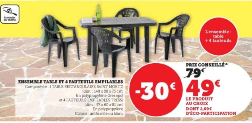 Ensemble Table et 4 Fauteuils Empilables