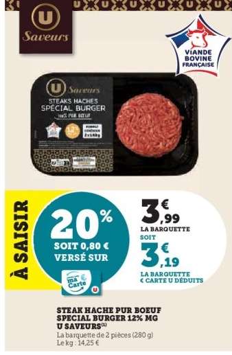 STEAK HACHE PUR BOEUF SPECIAL BURGER 12% MG U SAVEURS