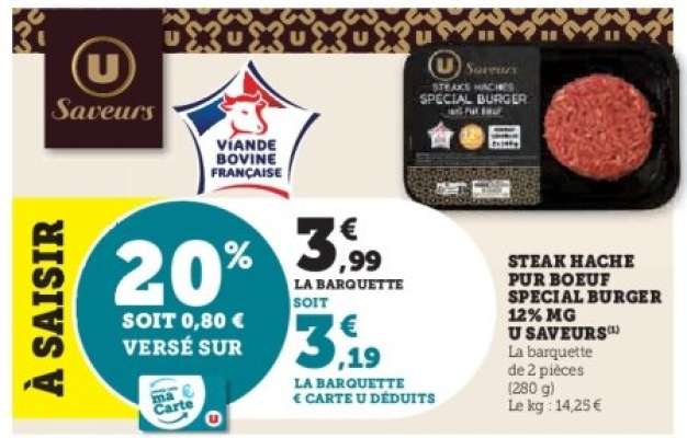 STEAK HACHE PUR BOEUF SPECIAL BURGER 12% MG U SAVEURS
