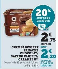 CREMES DESSERT PANACHE CHOCOLAT/SAVEUR VANILLE/CARAMEL U