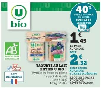 Yaourts au lait entier U Bio