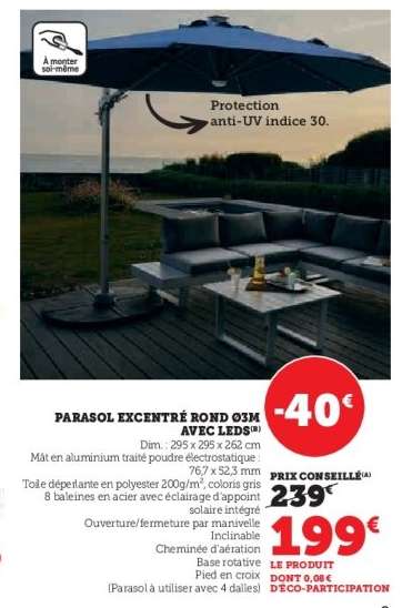PARASOL EXCENTRÉ ROND Ø3M AVEC LEDS