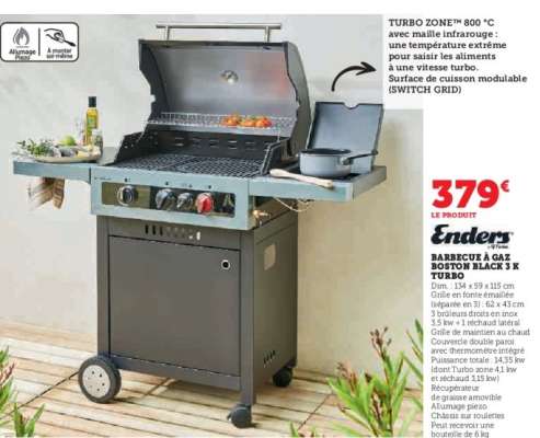 BARBECUE À GAZ BOSTON BLACK 3 K TURBO