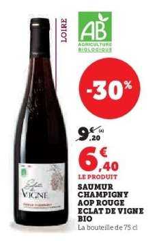 SAUMUR CHAMPIGNY AOP ROUGE ECLAT DE VIGNE BIO
