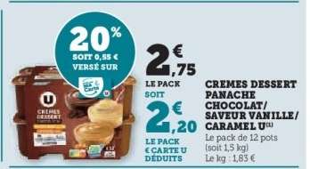 CREMES DESSERT PANACHE CHOCOLAT/SAVEUR VANILLE/CARAMEL U