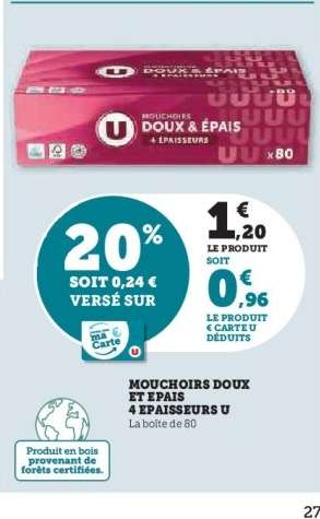 Mouchoirs Doux et Épais 4 Épaisseurs U