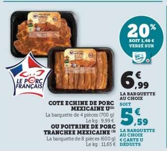 Côte Échine de Porc Mexicaine / Poitrine de Porc Tranchée Mexicaine