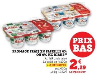 Fromage Frais en Faiselle 6% ou 0% MG Rians