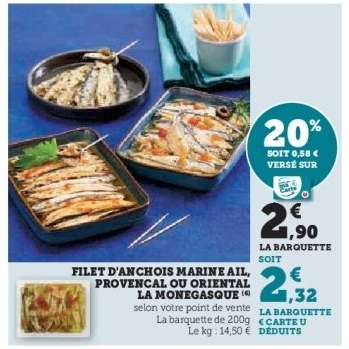 Filet d'anchois marine ail, provencal ou oriental la monegasque