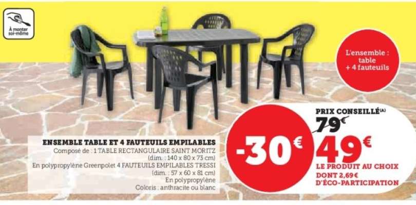 Ensemble Table et 4 Fauteuils Empilables