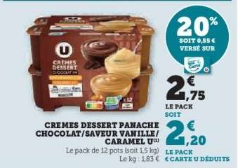 CREMES DESSERT PANACHE CHOCOLAT/SAVEUR VANILLE/CARAMEL U