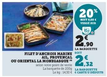 Filet d'anchois marine ail, provencal ou oriental la monegasque