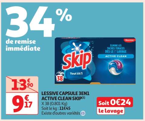 Lessive Capsule 3En1 Active Clean Skip