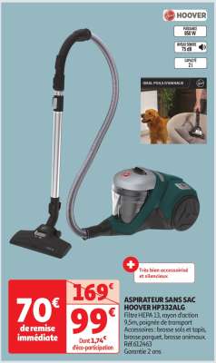 ASPIRATEUR SANS SAC HOOVER HP332ALG