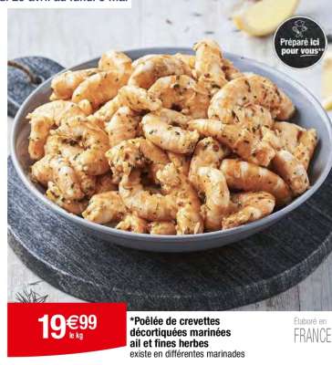 Poêlée de crevettes décortiquées marinées ail et fines herbes