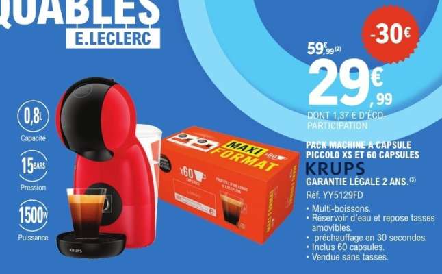 PACK MACHINE À CAPSULE PICCOLO XS ET 60 CAPSULES KRUPS