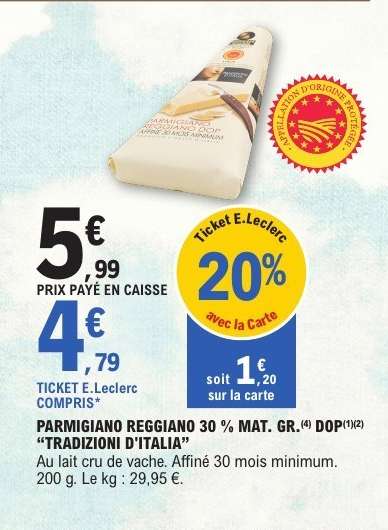 PARMIGIANO REGGIANO 30% MAT. GR. DOP "TRADIZIONI D'ITALIA"