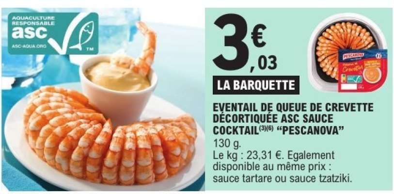 EVENTAIL DE QUEUE DE CREVETTE DÉCORTIQUÉE ASC SAUCE COCKTAIL