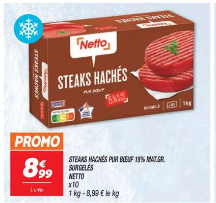Steaks Hachés Pur Bœuf 15% Mat.Gr. Surgelés