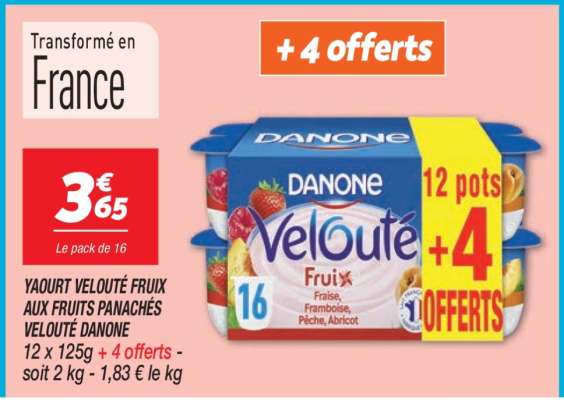 Yaourt Velouté Fruix aux Fruits Panachés Velouté Danone