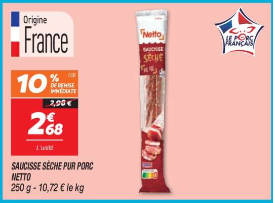 SAUCISSE SÈCHE PUR PORC NETTO