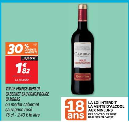 Vin de France Merlot Cabernet Sauvignon Rouge Cambras