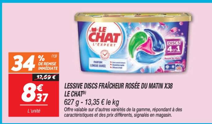 LESSIVE DISCS FRAÎCHEUR ROSÉE DU MATIN X38 LE CHAT