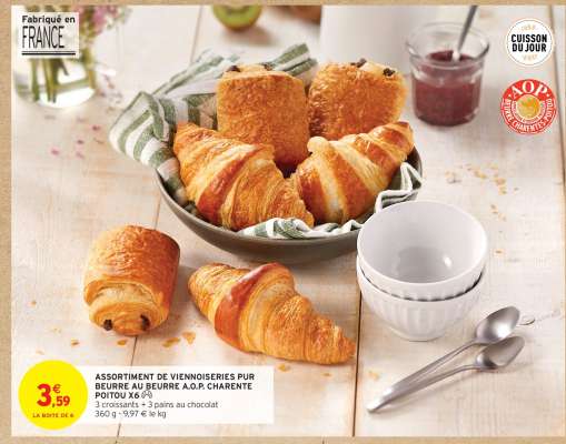 ASSORTIMENT DE VIENNOISERIES PUR BEURRE AU BEURRE A.O.P. CHARENTE POITOU X6