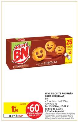 MINI BISCUITS FOURRÉS GOUT CHOCOLAT BN