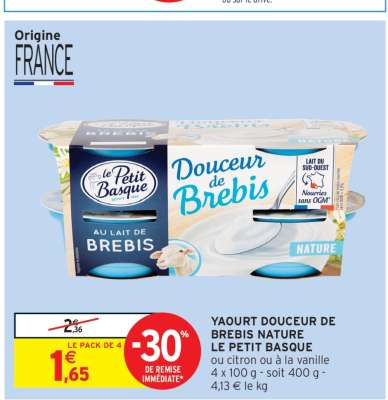 YAOURT DOUCEUR DE BREBIS NATURE LE PETIT BASQUE