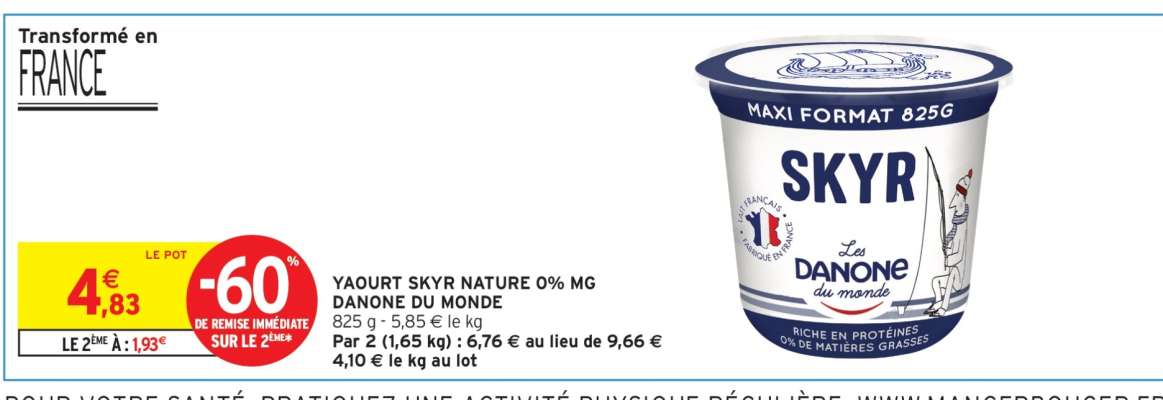 Yaourt Skyr Nature 0% MG Danone du Monde