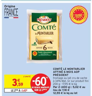 COMTÉ LE MONTARLIER AFFINÉ 6 MOIS AOP PRÉSIDENT
